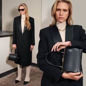 Anine Bing | NWT Selena Coat Black Wool Overcoat Tuxedo Satin Lapels M